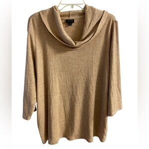 J Jill Wearever Collection XL Top Ribbed Tan Cowl Neck